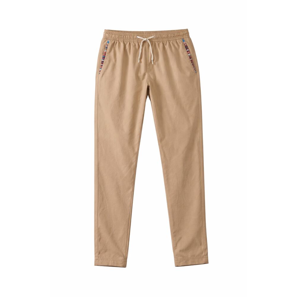 WOWIE Men’s M Casual Pants Tan Elastic Waist Stretch Chino Travel Pants Aztec